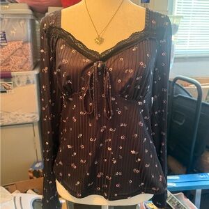 SHEIN Curve Navy Floral Blouse